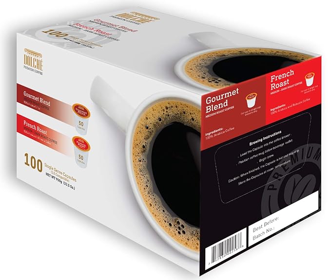 Dolche Premium Coffee – 2.0 Compatible Single Serve Cups (2 Flavor Variety, 100)