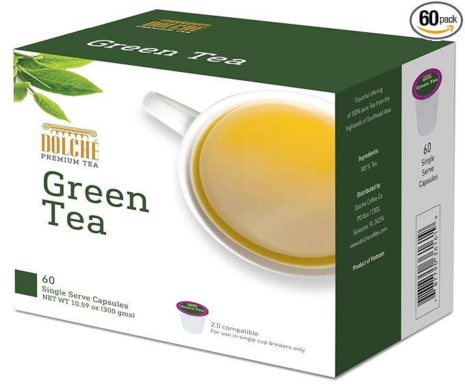 Dolche Premium Tea - 2.0 Compatible Single Serve Cups (Green Tea, 60)
