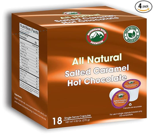 Mountain High All Natural Hot Chocolate - 2.0 Compatible Single Serve Cups (Salted Caramel, 72)