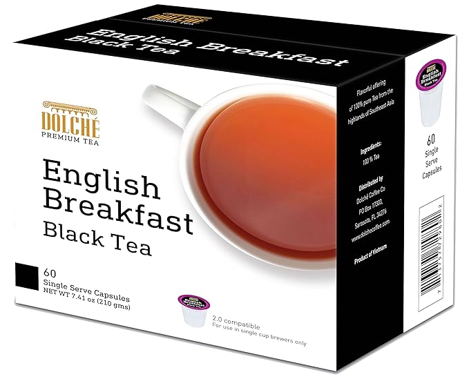 Dolche Premium Tea - 2.0 Compatible Single Serve Cups (English Breakfast Black Tea, 60)